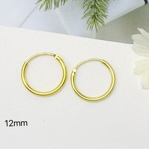 Solid 925 Silver Tiny Small Medium Hoop Earrings-12mm SH022 Gold
